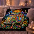 thumbnail image 6 of Neon Retro Camper Van Surfer surreal Flower Power, Peaceful Mountain Lake Scene, Warm Flannel Blanket for Cabin and Lodge, Outdoor Lovers Camping Gift, Fantasy Home Decor, 6 of 9