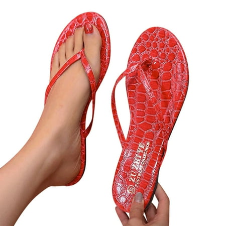 

Aayomet Seaside Simple Pattern And Summer Spring Flip-Flops Fashion Slippers Flat Thong Women s slipper Women Flip Flops Size Red 8