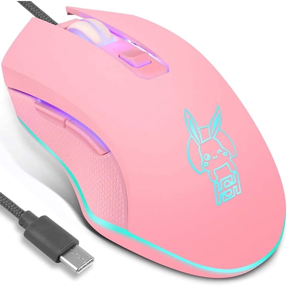 Type C Wired Mouse, Silent Computer Mouse, Optical Gaming Mouse, Ergonomic 7 LED Backlight, 2400 DPI 6 Buttons