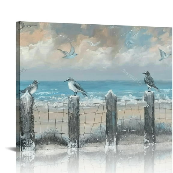 FUMJ Wall Art for Living Room Beach Ocean Sea Bird Seagull Canvas Artwork Framed Seascape Coastal Picture for Office Bedroom Decor