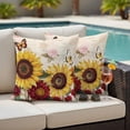 thumbnail image 4 of Sunflower Outdoor Waterproof Pillow Covers, Farmhouse Rose Floral Vintage Butterfly Decorative Square Throw Pillowcase Sofa Cushion Sham for Patio/Couch/Chair, 16"x16" 2 Pack, 4 of 8