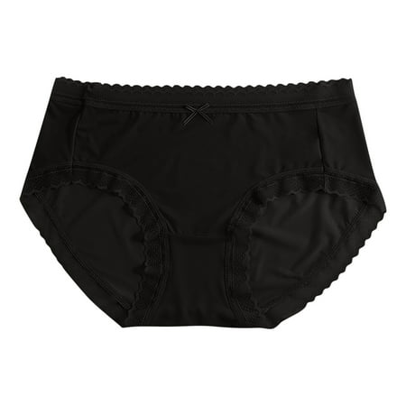 Elainilye Fashion Seamless Underwear for Women Traceless Ultra Thin Ice Silk Briefs Sexy Lace Breathable Mid Waist Briefs Panties Black