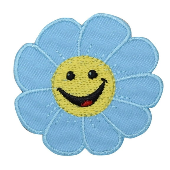 Blue/Yellow Smiling Daisy - Flower - Iron on Applique/Embroidered Patch