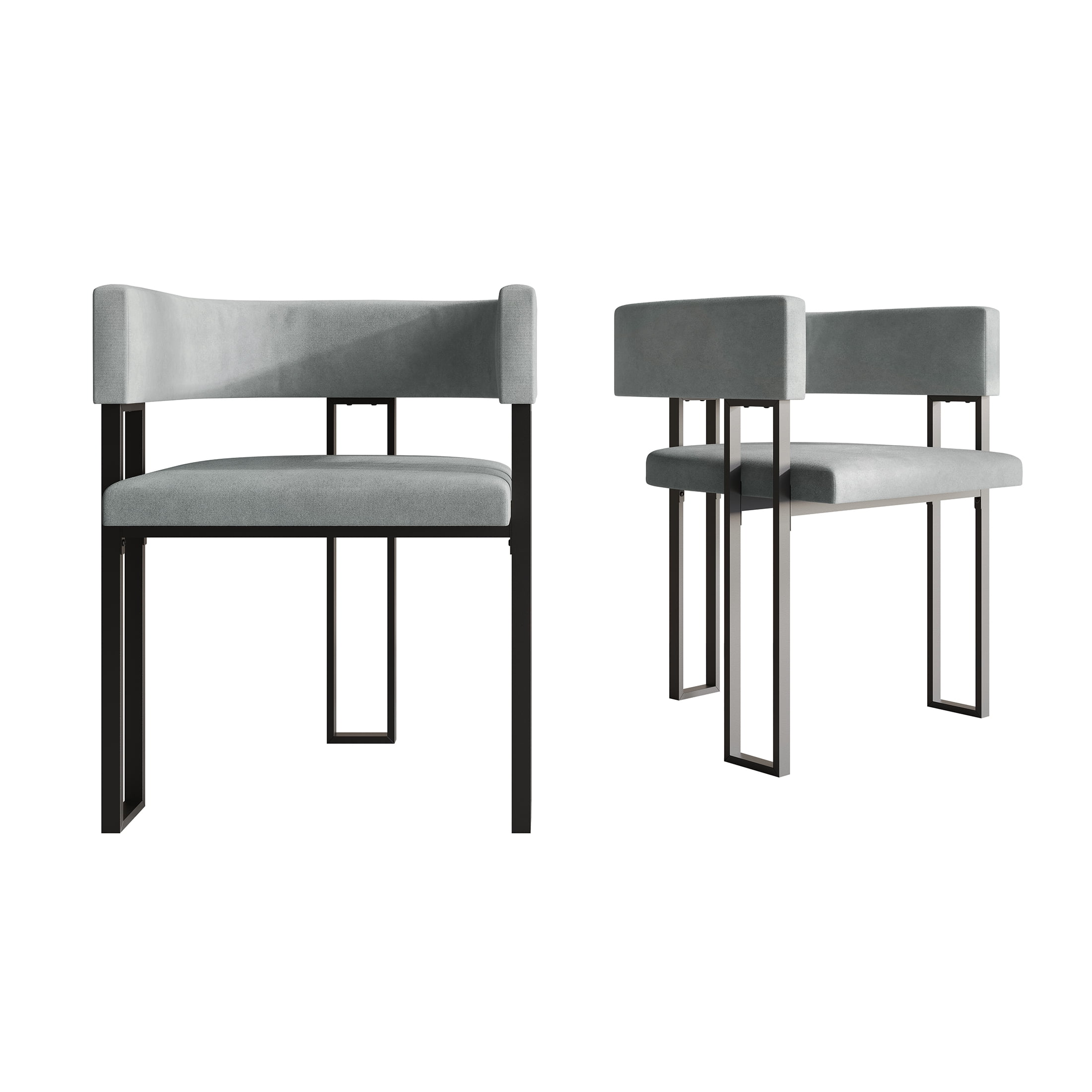 Castle Place Minimalist Black Metal Dining Chair, Silver Grey Velvet