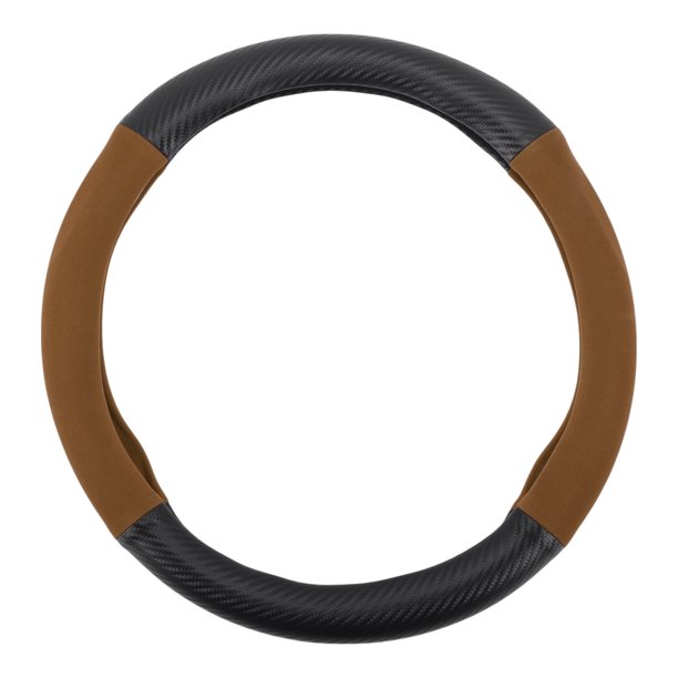 Cubierta de volante de PU de Unique Bargains, protector de volante de coche de ABS de 14.96" en patrón de fibra de carbono negro y marrón, 1 pieza