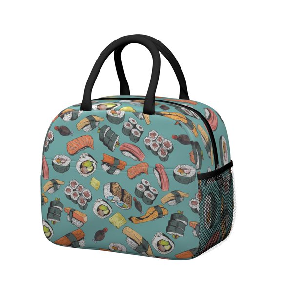 Reusable Sushi Lnsulated Lunch Bag for Women & Men-Leakproof Water-Resistant Cooler Tote,Large Capacity(10.6x8.7x6.3in)for Work,Office,Travel,Picnic,Beach.