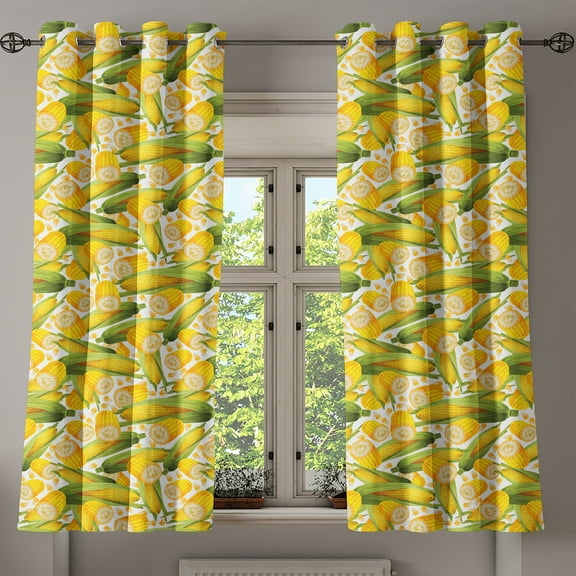 Ambesonne Corn Grommet Curtain, Organic Vegetable Stalks, 50" x 63", Yellow Green White