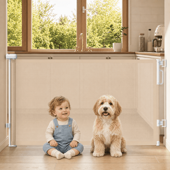 Retractable Safety Gate Beige 34" Tall x 58" Wide Indoor Outdoor Use