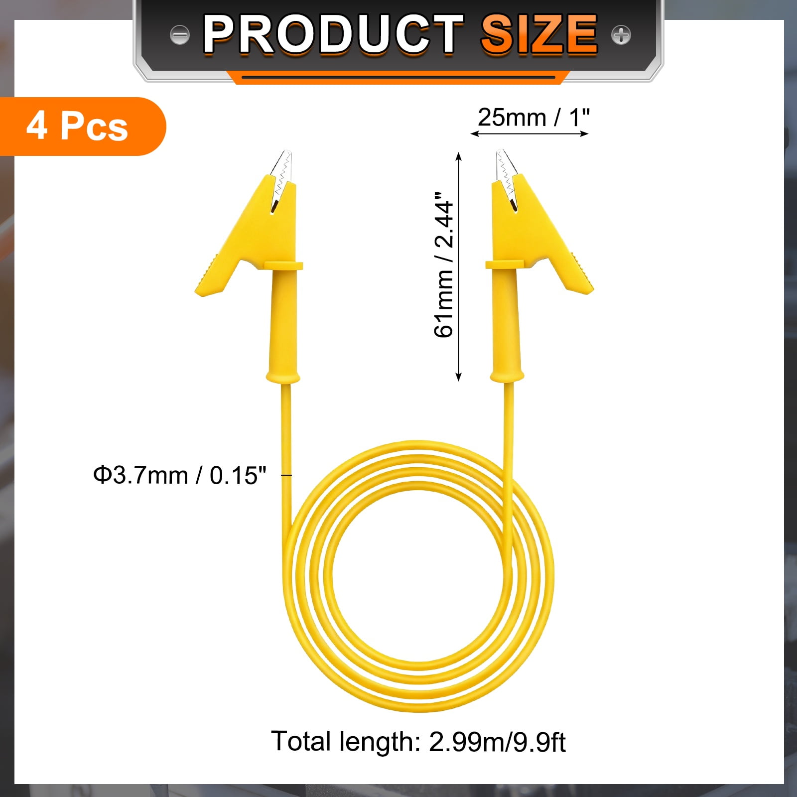 Uxcell 4pcs 9.81ft Alligator Clip Test Leads, 15A Dual Alligator Clips with Wires for Multimeter Jumper Wire Industry Car Battery, Yellow