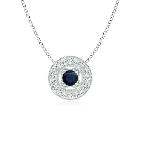 ANGARA Natural Sapphire Halo Pendant with Milgrain Detailing in 925 Sterling Silver for Women (Size-2.5mm) | September Birthstone, Anniversary, Jewelry Gift for Women | Natural Blue Sapphire Necklace