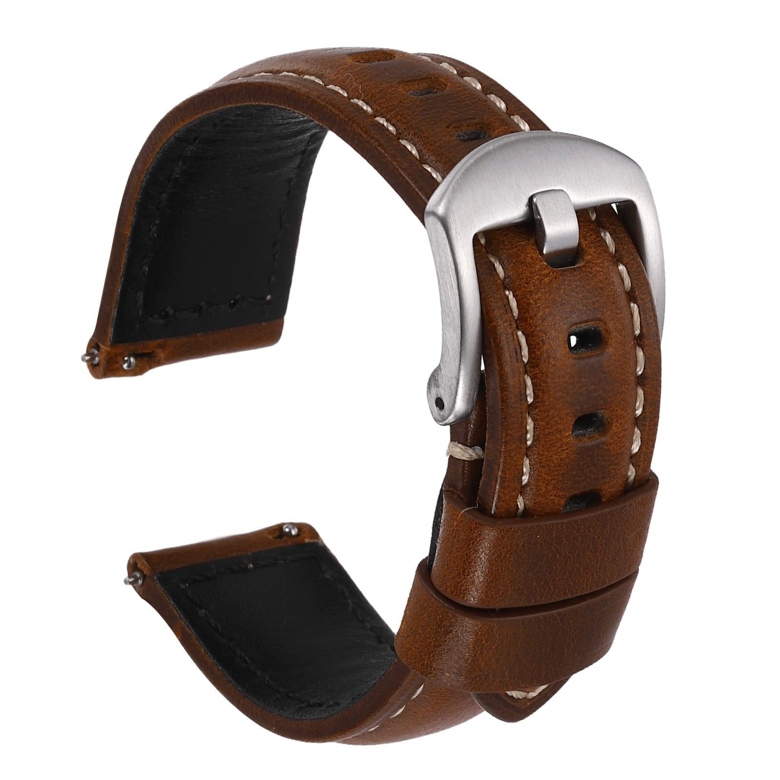 Uxcell Watch Band 20mm Width Vintage Oil Wax Leather Quick Release Watch Strap Wristband Replacement Bands with Buckle Pin for Men Women Gifts, Silver-Brown