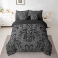 thumbnail image 2 of jejeloiu Retro Damask Print 7-Piece Twin Bedding Sets,Vintage Bull Skull Bedding Comforter Set,Black Baroque Flower Sheet Sets For Men Women,Luxury Bedroom Decor Reversible, 2 of 8