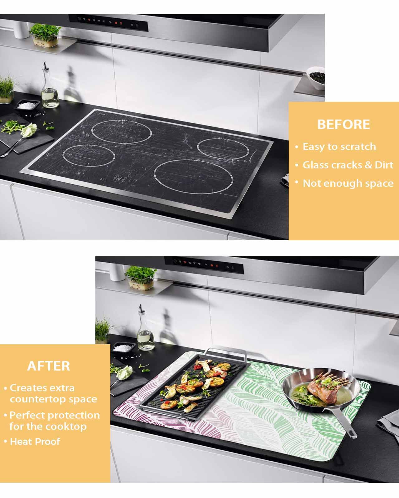 Large Induction Cooktop Protector Mat Ombre Green Pink Stove Top Covers for Electric Stove, Summer Coastal Ocean Sea Beach Wave Decorative Stove Burner Cover Mats, Glass Top Stove Cover