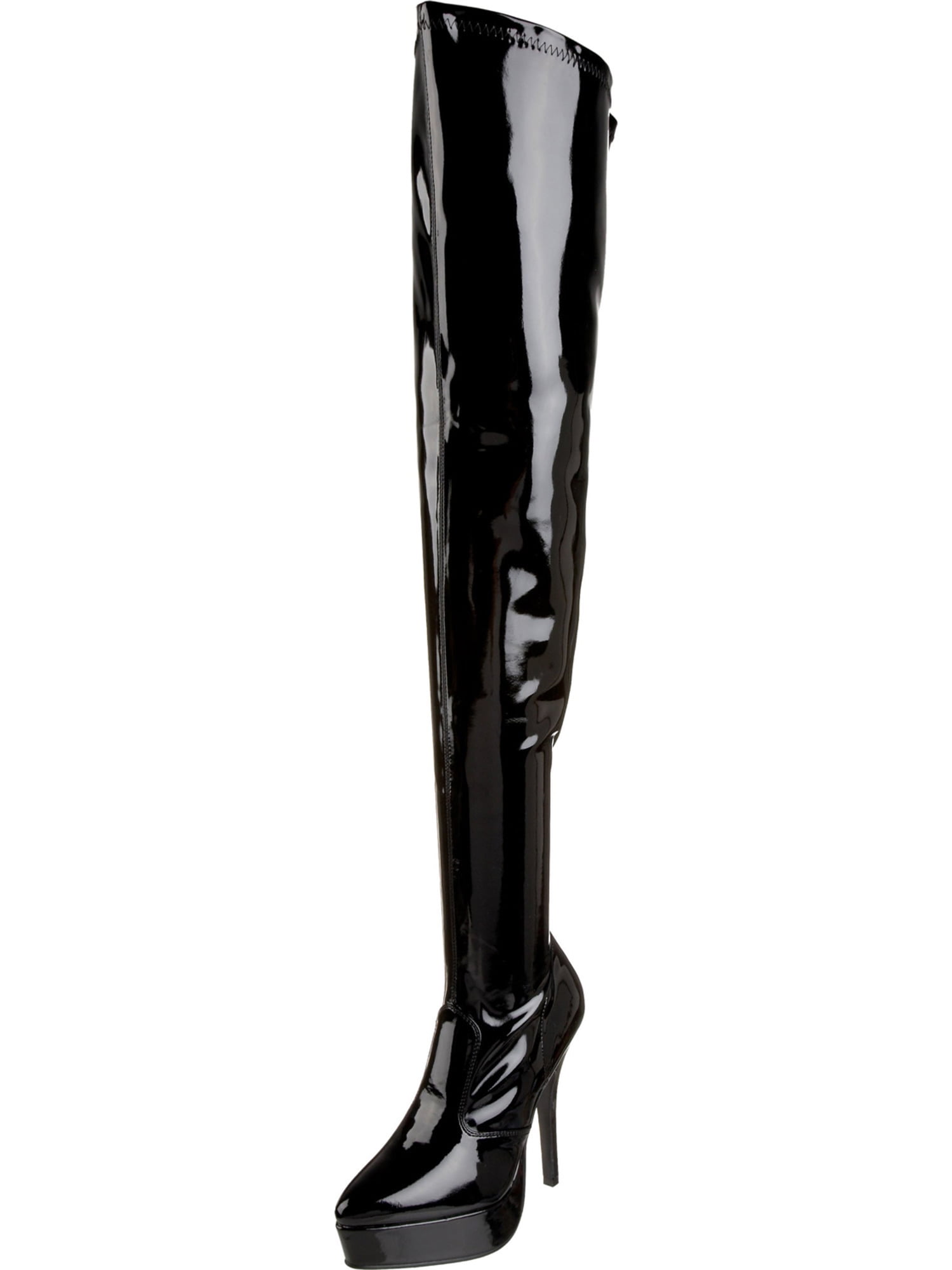 SummitFashions - Womens Thigh High Boots 5 Inch Heels Black Patent Poly ...