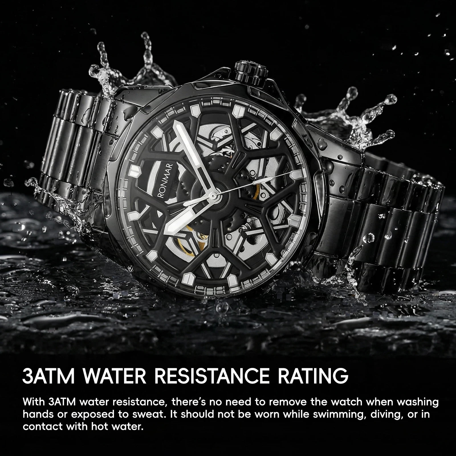 SKMEI Men's Automatic Mechanical Watch Skeleton Waterproof Stainless Steel Mens Watches Fashion Analog Watch for Men
