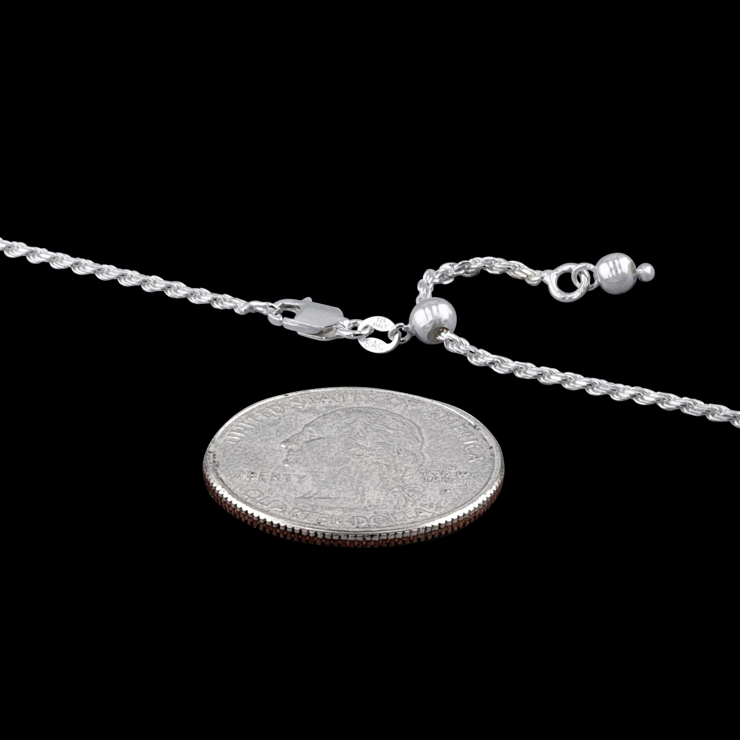 Sterling Silver Adjustable Diamond-Cut Rope Chain 2mm Solid 925 Italy Necklace 30" Jewelry Female
