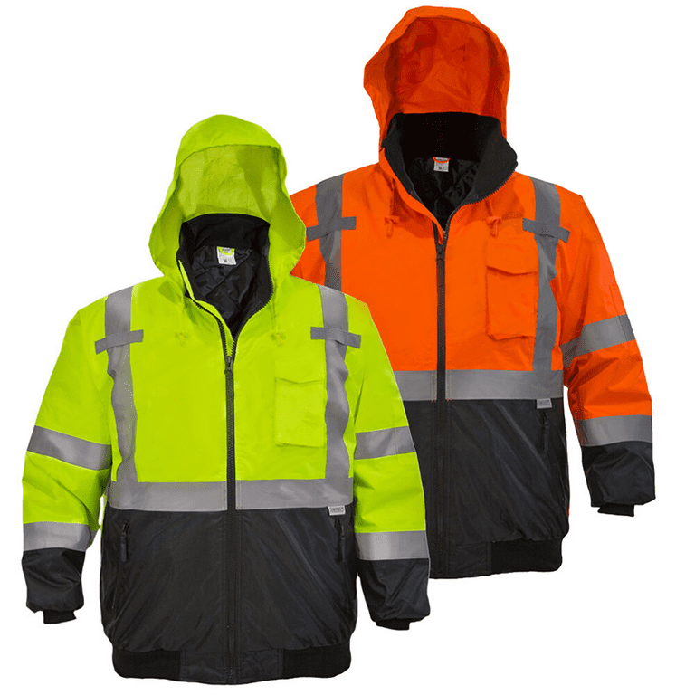  Safety Jackets for Men Reflective ANSI Class 3 High Visibility  Winter Bomber Jacket Waterproof Fleece with Black Bottom（Navy,L） :  Everything Else