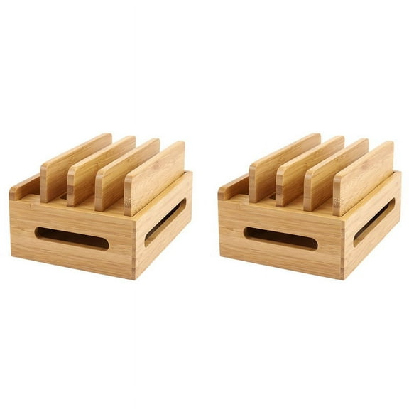 2X Mobile Phone Bracket Bamboo Wood Multi-Device Charging Station Organizer Office Flat Bracket