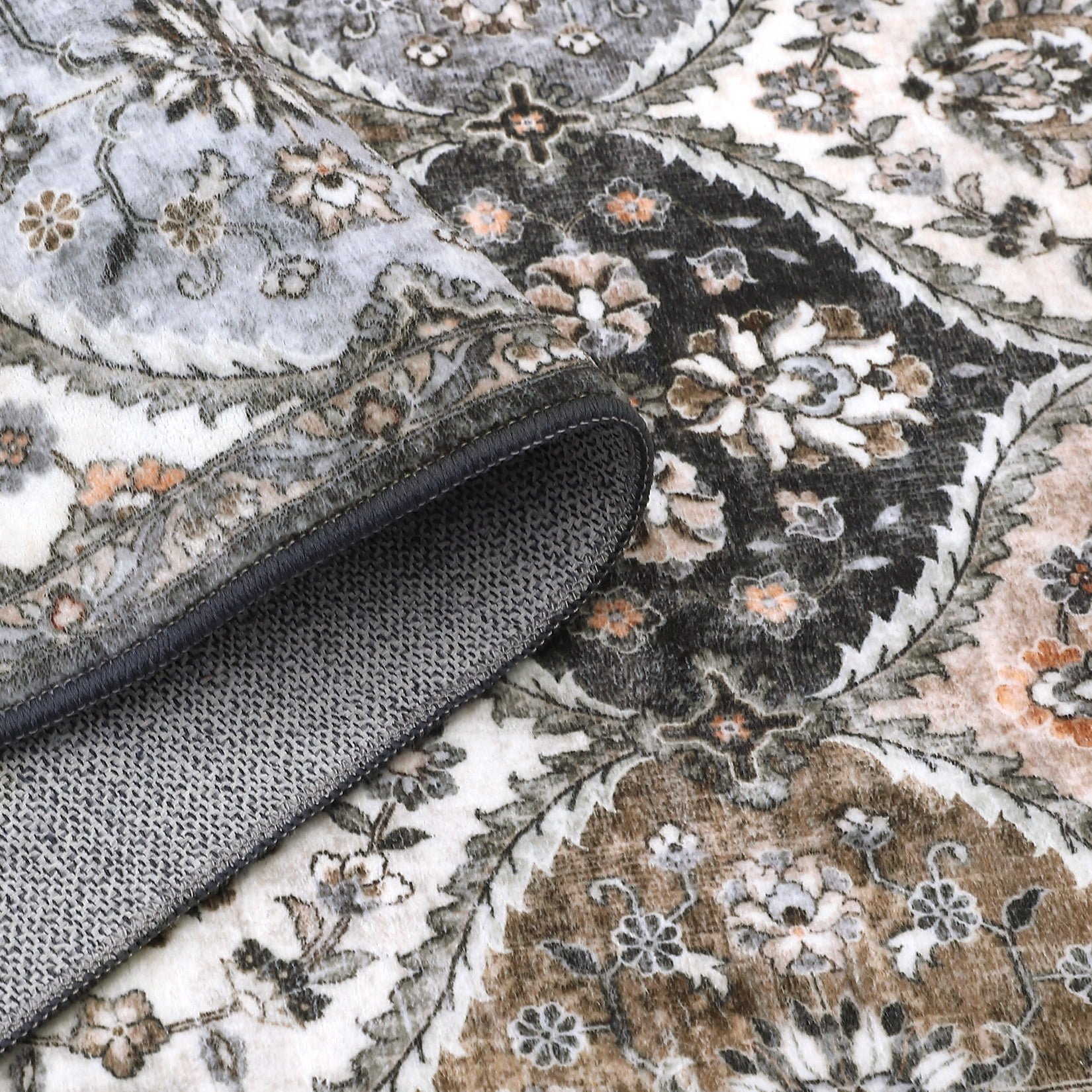 Aoile Washable Runner Rugs 2' x 6', Moroccan Trellis Rug Non-slip Stain Resistant Accent Rug Vintage Distressed Floral Floor Cover Carpet for Hallway Entryway, Grey/Brown