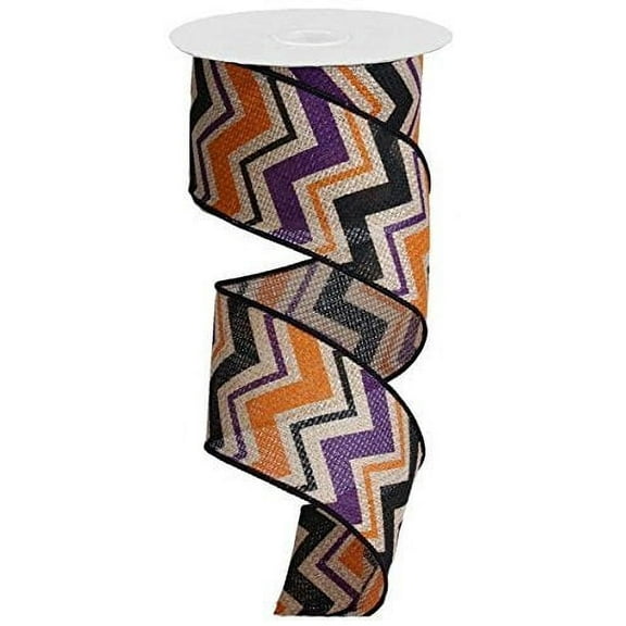 Purple, Orange, Black Chevron Wire Edged Ribbon - Cross Royal Burlap - 2.5" x 10 yards