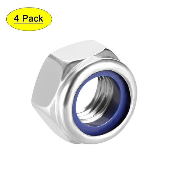 M12 x 1.75mm Nylon Insert Hex Lock Nuts, 304 Stainless Steel, 4 Pcs