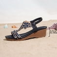 thumbnail image 4 of Wedge Sandals for Women Comfortable Platform Elastic Ankle Strap Wedges Heels Rhinestone Beaded Dressy Open Toe Summer Footwear Blue Size 8, 4 of 6