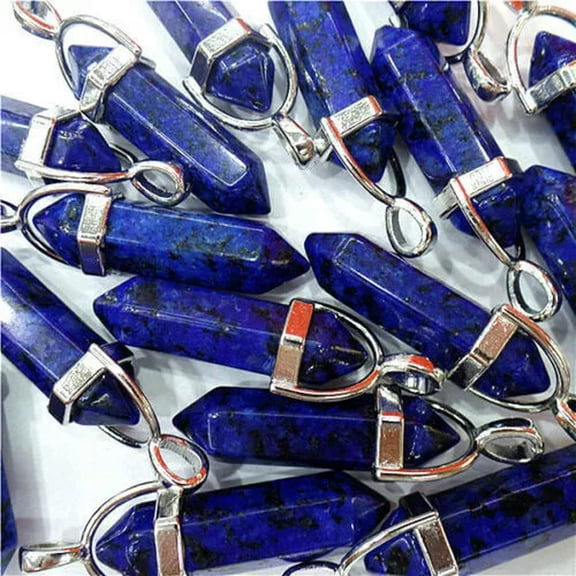 HOOUN 30Pcs 42x9mm Natural Lapis Lazuli Point Chakra Healing Six Angle Pendant