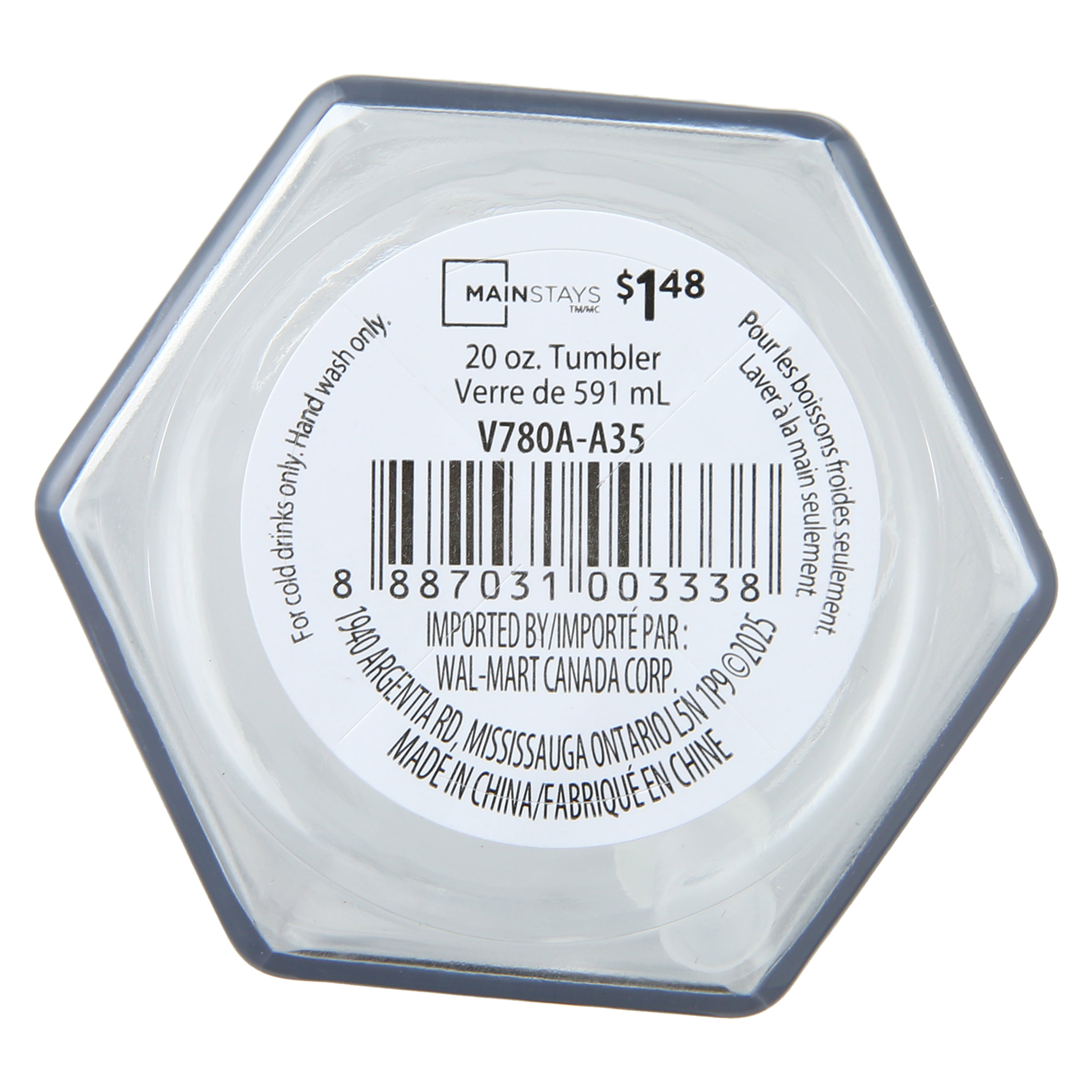 Mainstays 20oz Plastic Tumbler with Screw on Lid and Straw Clear