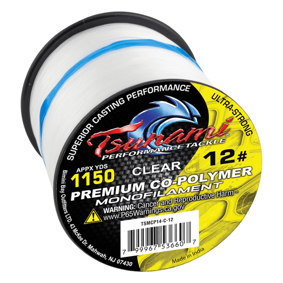 Tsunami Premium Copolymer Monofilament Fishing Line – Clear – 12 lb Test – 1/4 lb Spool
