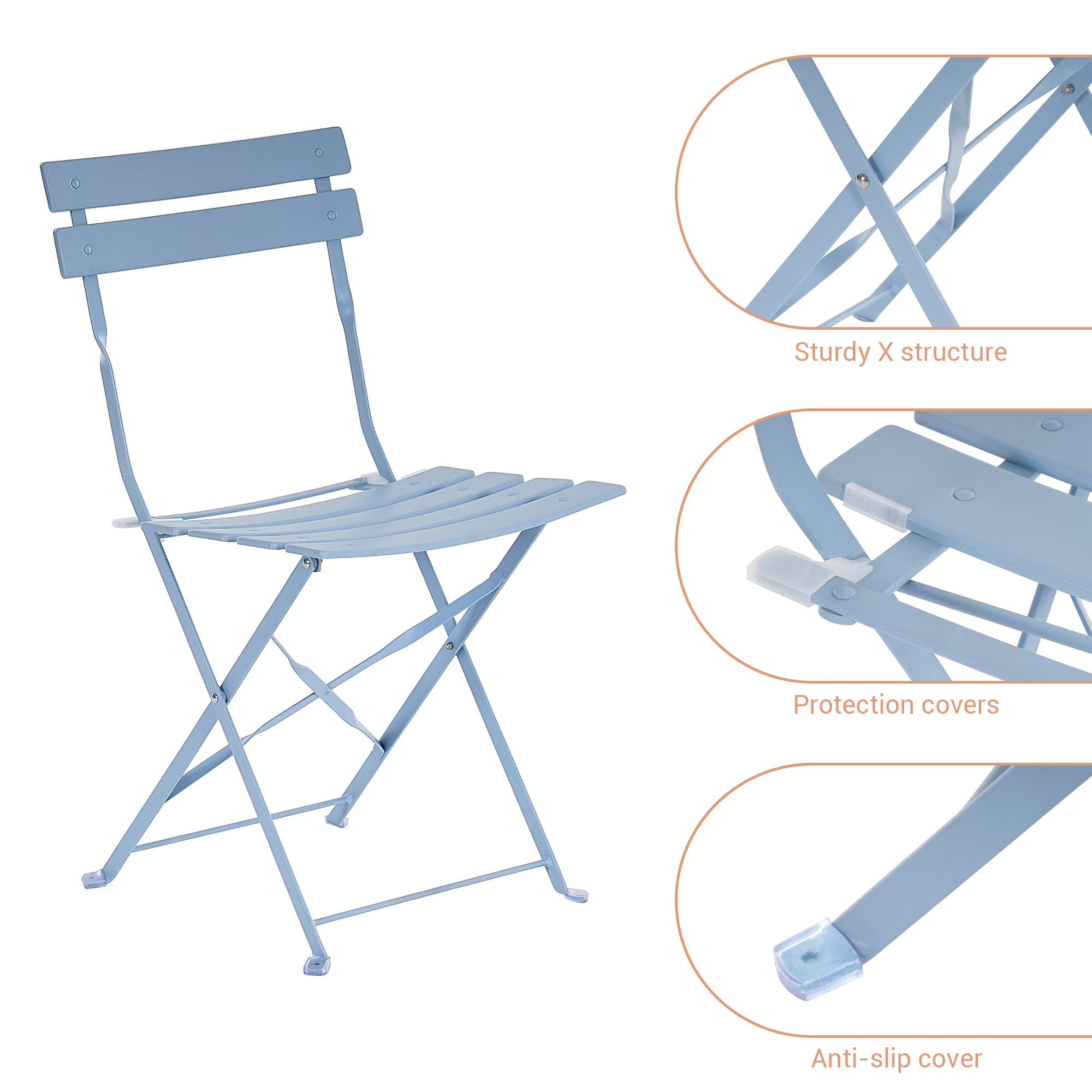 ACEGOSES 3 Pces Patio Folding Chairs with a Steel Frame Table for Garden, Deck and Yards,Turquoise blue - image 3 of 7