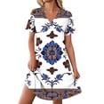 thumbnail image 4 of Maqroz Dresses for Women Casual Summer V Neck Loose T Shirt Dress Wedding Guest Dresses Short Sleeve Fashion Floral Beach Boho Dresses Multicolor M, 4 of 8