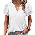 thumbnail image 2 of Blusa de Trabajo de Manga Corta Botón de Manga de Encaje de Color Sólido Blusa Casual 95% Poliéster 5% Spandex, Nuevo Top de Moda para Diario Y Fiesta, 2 of 9