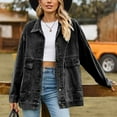thumbnail image 3 of SWSMCLT Women's Jean Jacket Soft Light Washed Spring Button Down Oversized Baggy Collared Pocket Denim Jacket Loose Fit Classic Fall Top Long Sleeve Dark Grey X-Large, 3 of 5