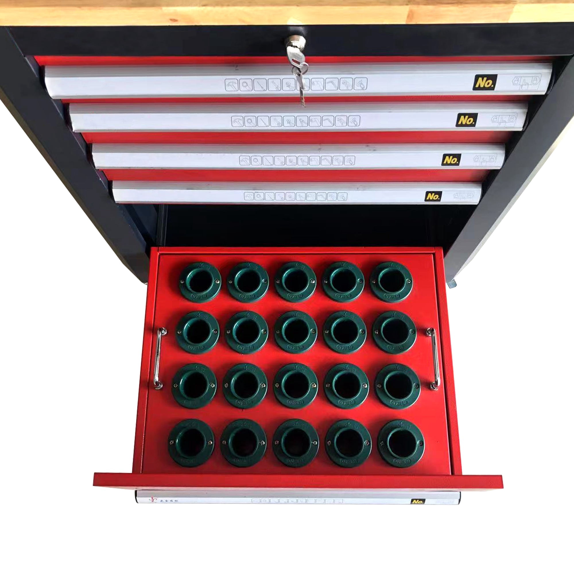 KAKA INDUSTRIAL HQC-540A(BT40) CNC Tool Cart, 5-Drawer Tool Chest with 77 Capacity, Red and Grey, 4 Ball-Bearing Glides, Mobile Work Station