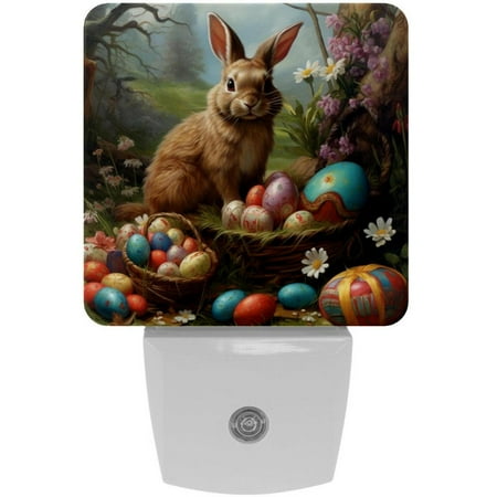 

Easter LED Square Night Light - Small and Bright Square-shaped LED Night Light for Bedroom Bathroom and Hallway - Compact Plug-in Nightlight with Auto on/Off Sensor
