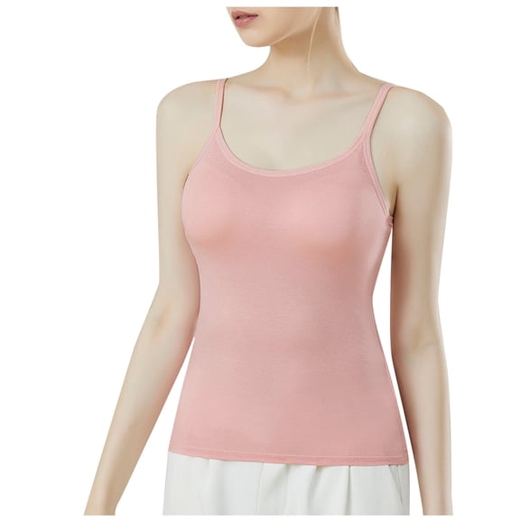 Womens Tank Tops- Women's Adjustable Spaghetti Strap Camisole with Built in Bra Basic Slim Fit Undershirts Double Lined Crew Neck Cami