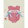 thumbnail image 3 of BemeyourBBs Newborn Baby Girls 4th of July Outfits Fourth of July Smocked Bubble Romper Fly Sleeve USA Flag Embroidery Bodysuits Summer Independence Day Clothes, 3 of 9