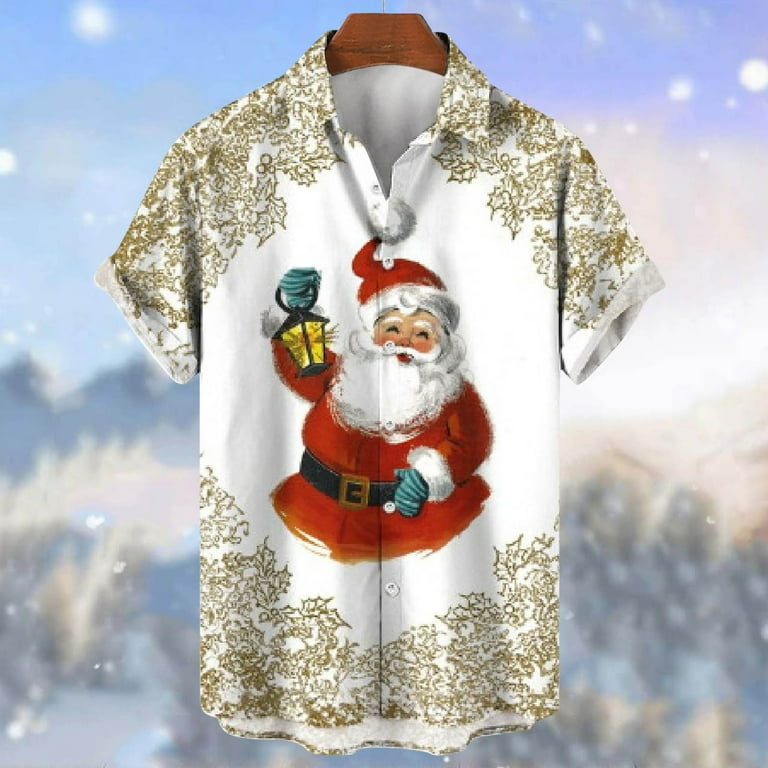 Mens Christmas Fashion Trend Printed Short Sleeved Lapel Button Down Shirt Top Boys Shirts Mens Shirts Long Sleeve Shirts for Men Dress Shirts for Men Tshirts Shirts for Men Walmart