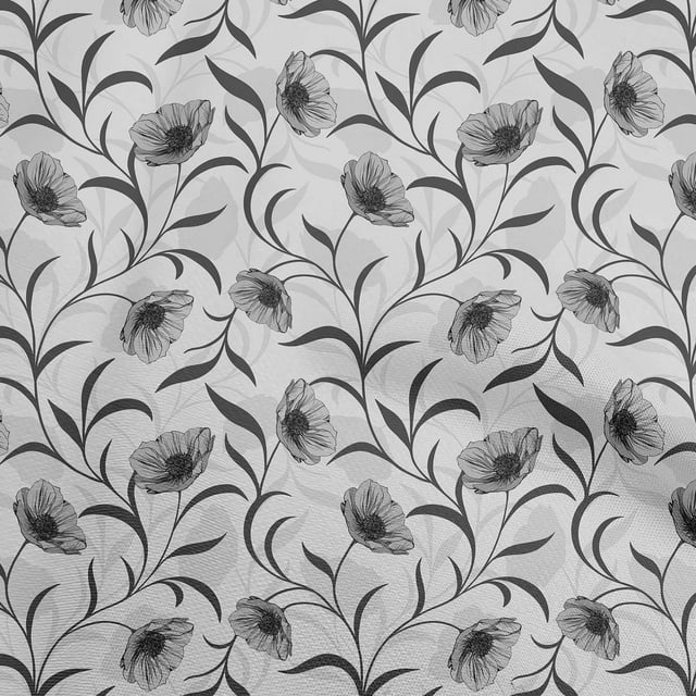 oneOone Tissu en Rayonne Gris à Fleurs pour Robe, Tissu Imprimé au Mètre, Largeur de 56 Pouces