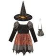 thumbnail image 6 of Yruioon Kids Girls Halloween Witch Dress Up Shiny Star Print Long Sleeve Dresses with Hat Candy Bag Orange 8, 6 of 7