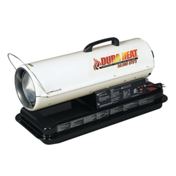 Dura Heat DFA50 Forced Air Heater with Carrying Handle, 5 gal Fuel Tank, Diesel, Kerosene, 50,000 Btu, White