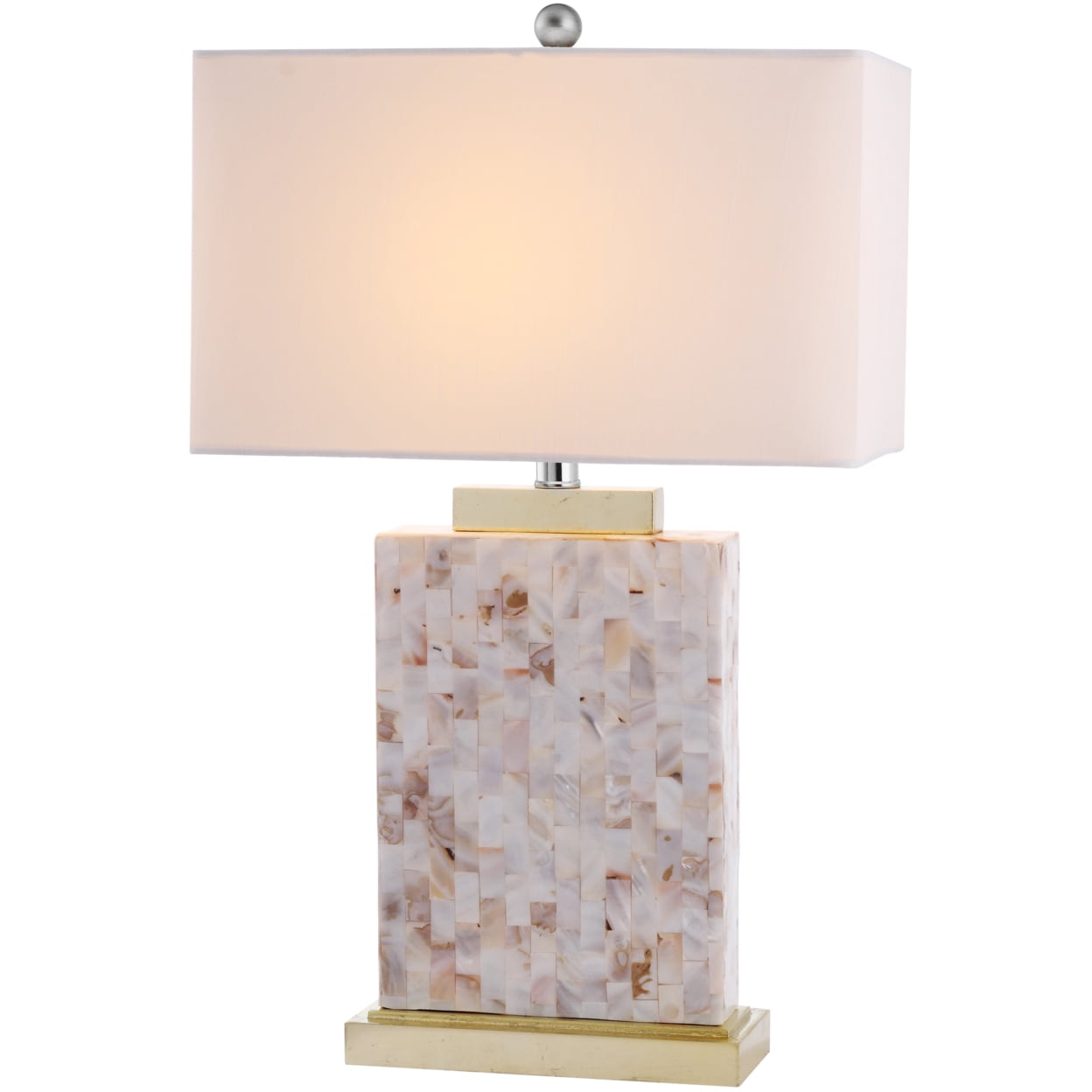 Safavieh Tory 10 in Brushed Gold Table Lamps White Coastal Shades