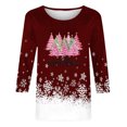 thumbnail image 4 of Fiudx Liquidación de Ofertas Flash Camiseta con Estampado Navideño a La Moda para Mujer, Blusa con Mangas 3/4, Tops Informales con Cuello Redondo, 4 of 5