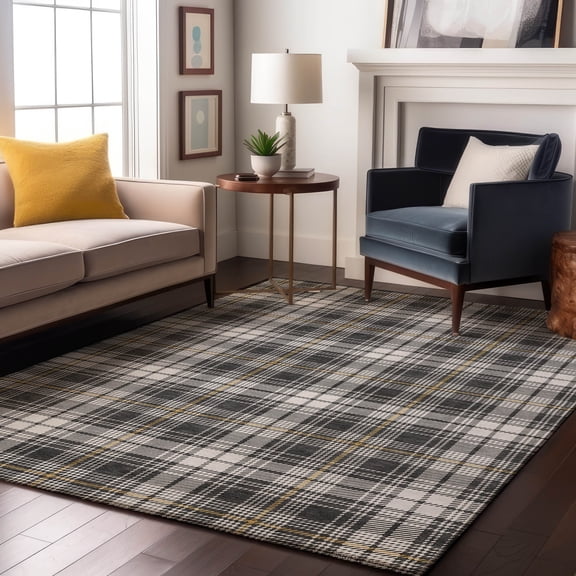 Addison Rugs Mayfield Premium Machine Washable Transitional Plaid Charcoal Rectangle Rug, 8' x 10'