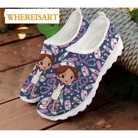 

2024 Brand Designer Women Shoes Flats Nurse Shoes Woman Surgical Nursing Medical Pattern Comfortable Mesh Sneakers