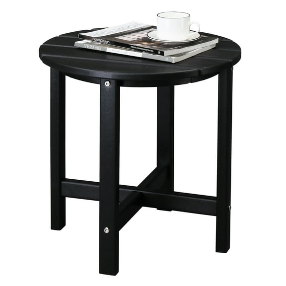 Xilee Round Outdoor Side Table, 18 Inch Weather Resistant HDPE Adirondack Table,Adirondack Coffee End Tables, All Weather for Patio, Backyard, Pool, Indoor Use (Round, Black)