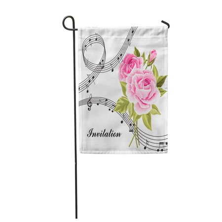 SIDONKU Green Melody Music Notes and Rose Flowers Pink Beautiful Garden Flag Decorative Flag House Banner 12x18 inch