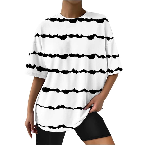 Fiudx Liquidación de Ofertas Flash Moda Mujer Casual Cuello Redondo Impresión Blusa Manga Corta Camiseta Verano Tops