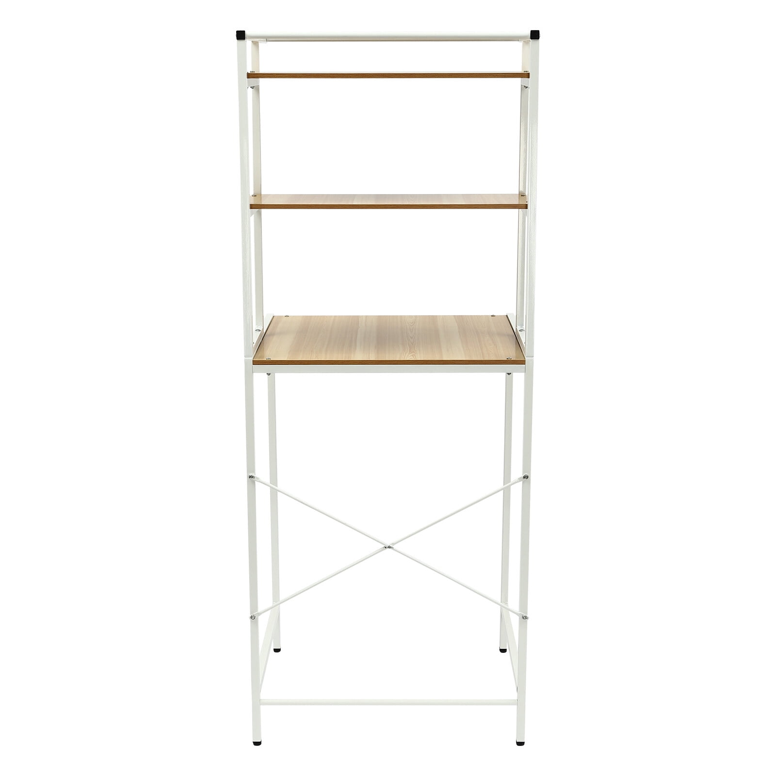 Over Washer and Dryer Storage Shelf Portable Organizer Rack Space Saver Standing Rack with Adjustable Feet for Bathroom Laundry Room (White+Log)