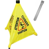 TrueCraftware- 19-1/2" Pop-Up Safety Cone with Storage Tube- Multi-Lingual Caution Imprint and Wet Floor Symbol Floor Warning Sign in Public Spaces Safety Warning Signs for Commercial Use